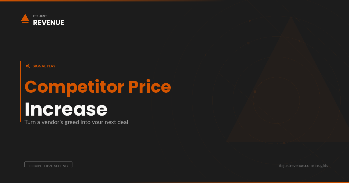 Competitor Price Increase sales play — detecting vendor pricing signals and converting displaced accounts through proactive positioning and value-based selling | It's Just Revenue